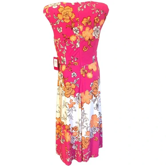 Vince Camuto dress floral mixed print sleeveless side knot twist front midi - Picture 3 of 16
